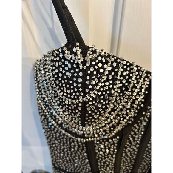 Fashion Nova mini dress rhinestones and mini diamonds sexy black dress size L - Picture 8 of 9